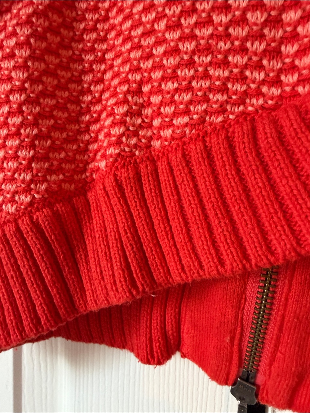 CAbi #195 Red/Orange Textured Zip-Front Short-Sleeve Cardigan - Picture 7 of 7